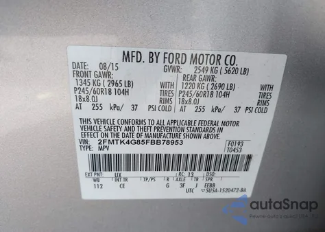 2015 Ford Edge Se from USA, damaged, VIN 2FMTK4G85FBB78953
